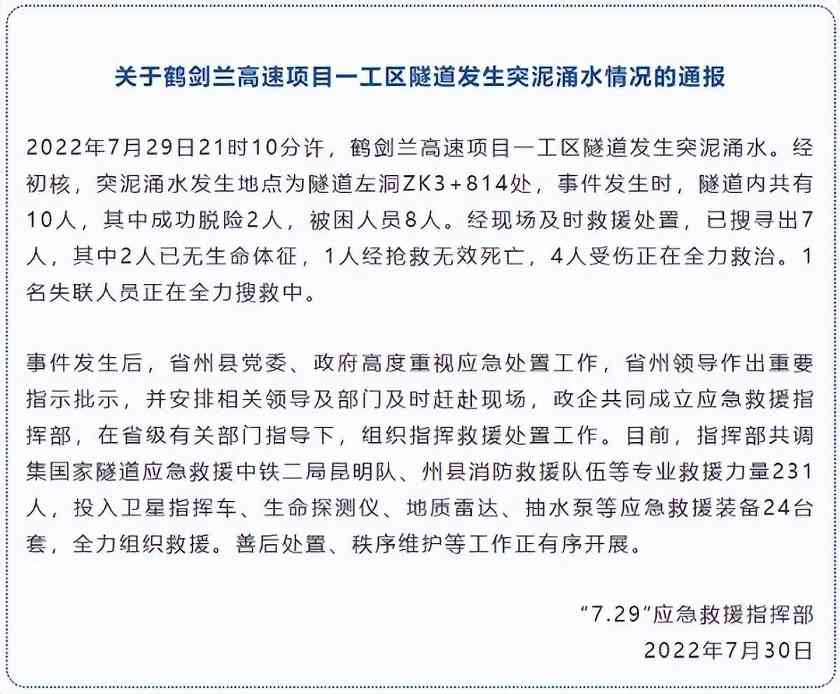 云南鹤剑兰高速项目隧道事故失联人员已不幸遇难(图2)