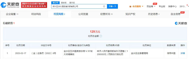 郑州五洲温泉游泳馆坍塌事故被罚129万 造成3人死亡(图1)